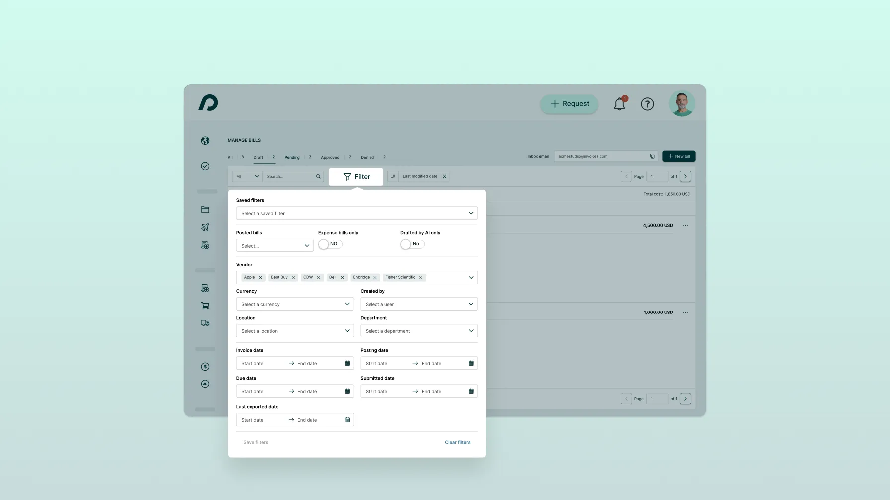 Procurify Product Updates - Improved Bill Filters