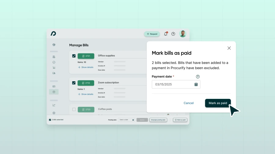 Mark bills as paid in accounts payable (AP)