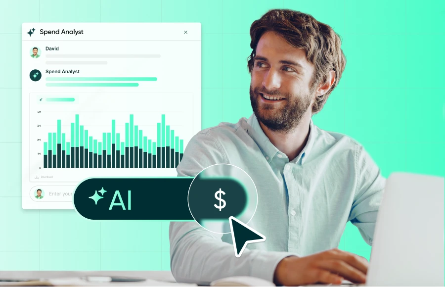 Finance professional using AI-powered spend analytics dashboard to improve reporting speed and financial decision-making