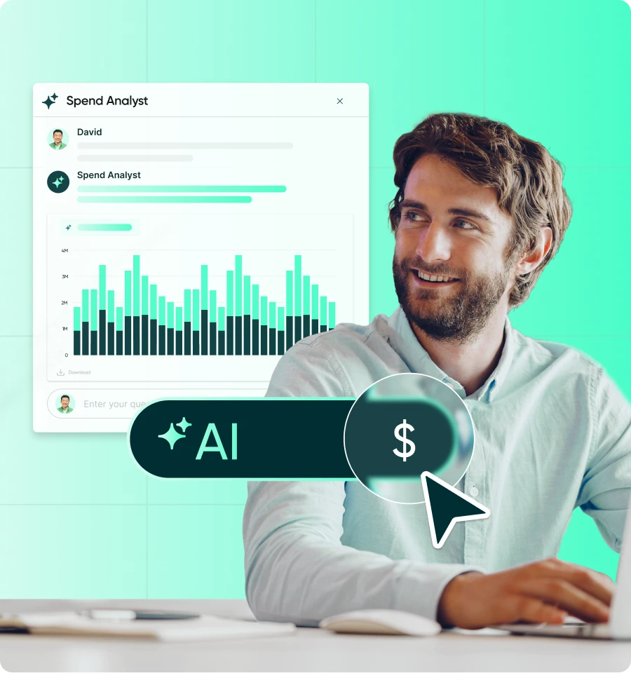 Finance professional using AI-powered spend analytics dashboard to improve reporting speed and financial decision-making