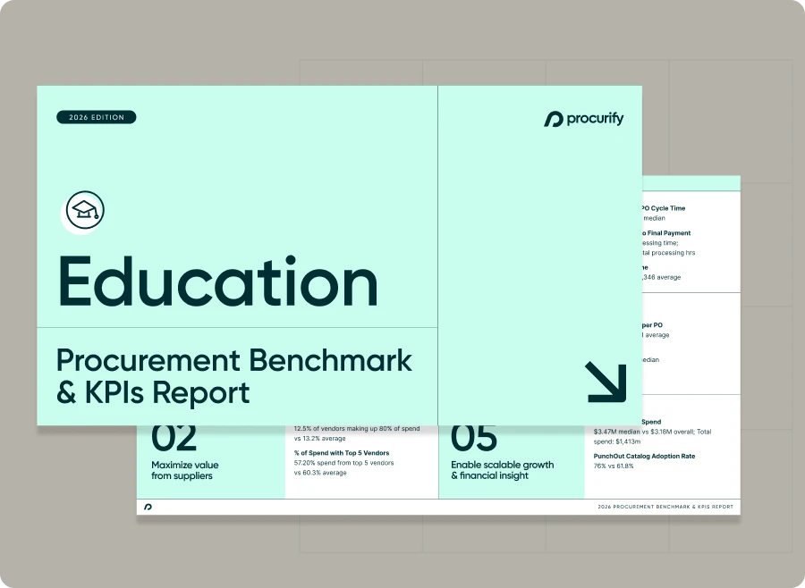 2026 Education Procurement Benchmark and KPIs Report preview showing education procurement trends, supplier data, and benchmark KPIs